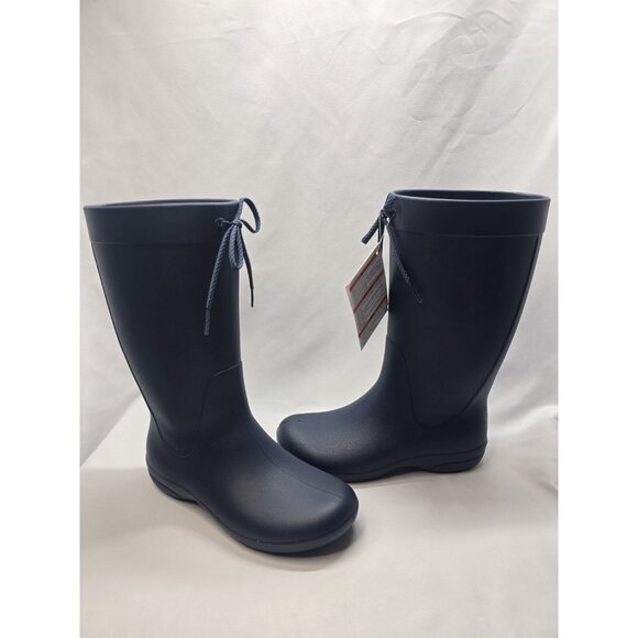 Crocs Freesail Tall Rain Boots Womens SZ 6 Navy Blue Rubber Pull On Lightweight - Picture 2 of 10